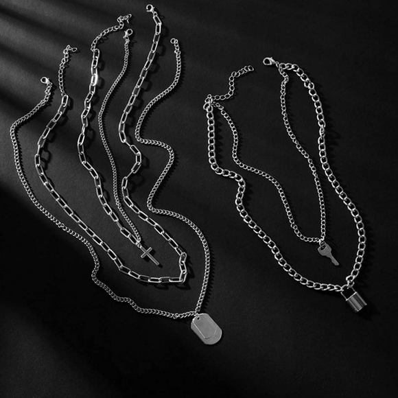Chain Necklace Egirl Eboy Lock cross key 5 layers - Picture 4 of 13